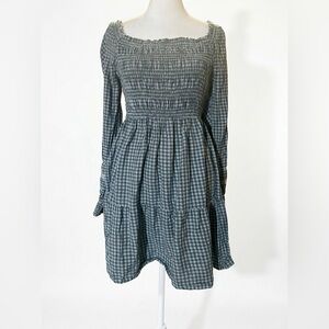 American Eagle Outfitters Gray Checkered Long Sleeve Dress, Large